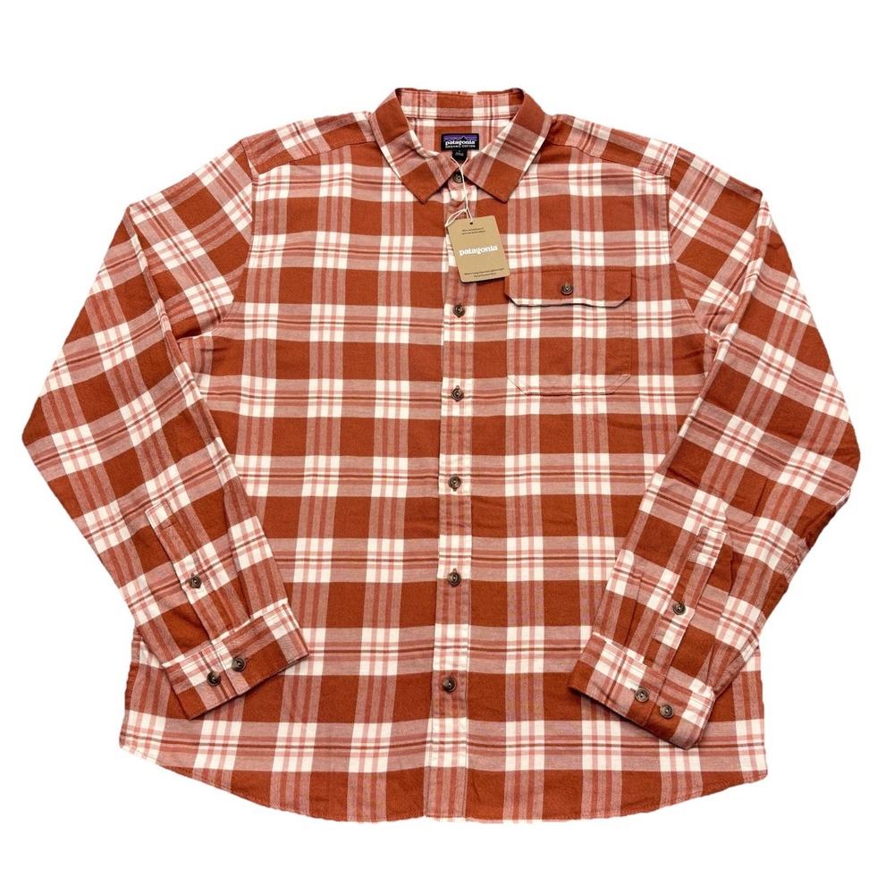 NEW Patagonia Fjord Flannel Shirt Mens Large Burnished Red Plaid Organic Cotton